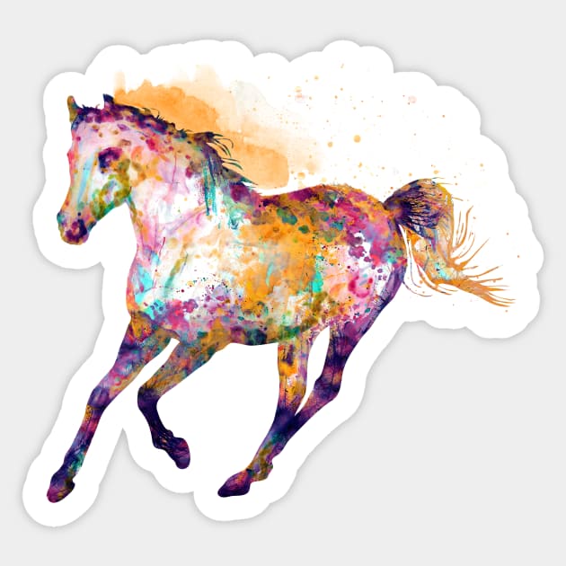 Watercolor Silhouette - Galloping Wild Horse Sticker by Marian Voicu